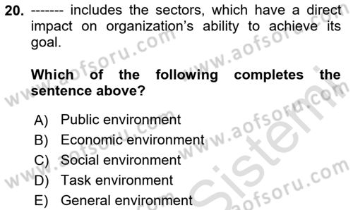 Organization Theory and Design Dersi 2020 - 2021 Yılı Yaz Okulu Sınav Soruları 20. Soru