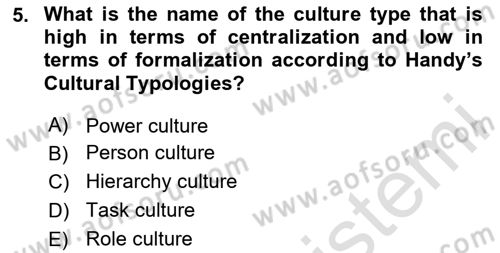 Organization Theory and Design Dersi 2020 - 2021 Yılı Yaz Okulu Sınav Soruları 5. Soru