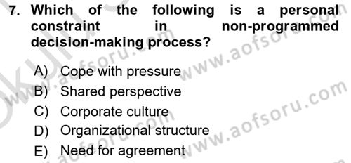 Organization Theory and Design Dersi 2020 - 2021 Yılı Yaz Okulu Sınav Soruları 7. Soru