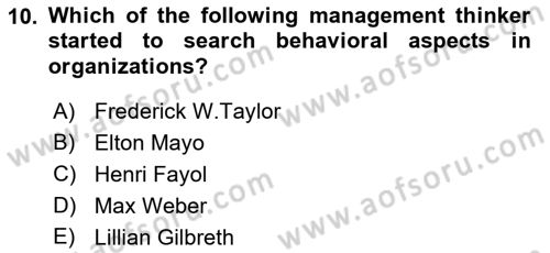 Organization Theory and Design Dersi 2021 - 2022 Yılı (Vize) Ara Sınav Soruları 10. Soru