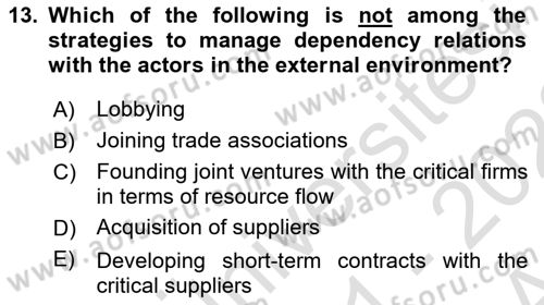 Organization Theory and Design Dersi 2021 - 2022 Yılı (Vize) Ara Sınav Soruları 13. Soru