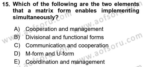 Organization Theory and Design Dersi 2021 - 2022 Yılı (Vize) Ara Sınav Soruları 15. Soru
