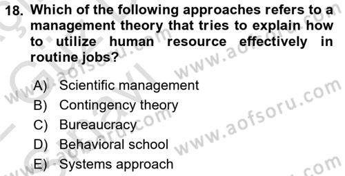 Organization Theory and Design Dersi 2021 - 2022 Yılı (Vize) Ara Sınav Soruları 18. Soru