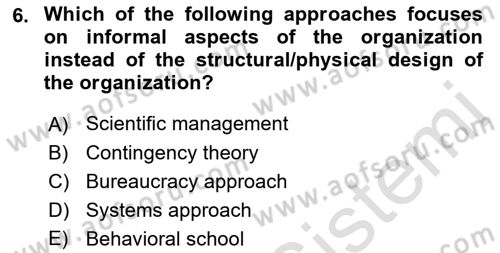 Organization Theory and Design Dersi 2021 - 2022 Yılı (Vize) Ara Sınav Soruları 6. Soru