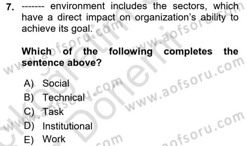 Organization Theory and Design Dersi 2021 - 2022 Yılı (Vize) Ara Sınav Soruları 7. Soru