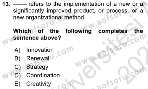 Organization Theory and Design Dersi 2021 - 2022 Yılı (Final) Dönem Sonu Sınav Soruları 13. Soru