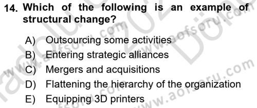 Organization Theory and Design Dersi 2021 - 2022 Yılı (Final) Dönem Sonu Sınav Soruları 14. Soru