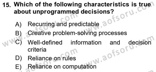 Organization Theory and Design Dersi 2021 - 2022 Yılı (Final) Dönem Sonu Sınav Soruları 15. Soru