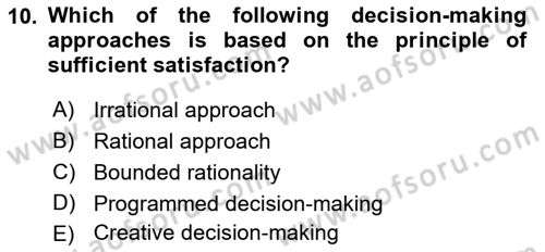 Organization Theory and Design Dersi 2021 - 2022 Yılı Yaz Okulu Sınav Soruları 10. Soru