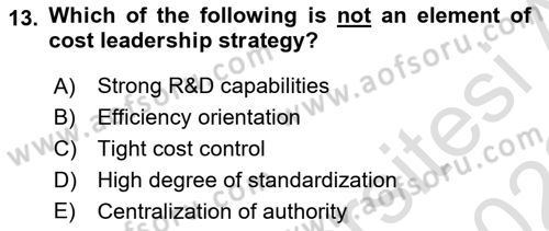 Organization Theory and Design Dersi 2022 - 2023 Yılı (Vize) Ara Sınav Soruları 13. Soru