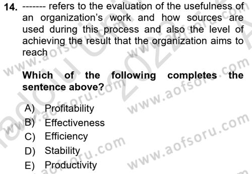 Organization Theory and Design Dersi 2022 - 2023 Yılı (Vize) Ara Sınav Soruları 14. Soru