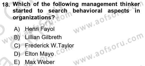 Organization Theory and Design Dersi 2022 - 2023 Yılı (Vize) Ara Sınav Soruları 18. Soru