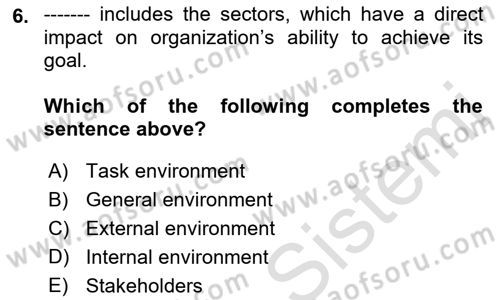 Organization Theory and Design Dersi 2022 - 2023 Yılı (Vize) Ara Sınav Soruları 6. Soru