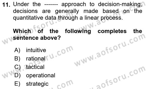 Organization Theory and Design Dersi 2022 - 2023 Yılı (Final) Dönem Sonu Sınav Soruları 11. Soru