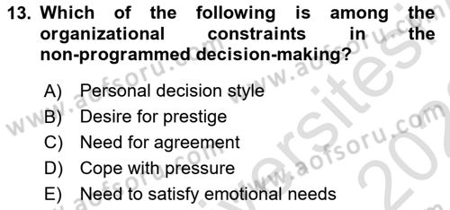 Organization Theory and Design Dersi 2022 - 2023 Yılı (Final) Dönem Sonu Sınav Soruları 13. Soru