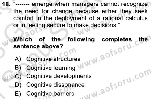 Organization Theory and Design Dersi 2022 - 2023 Yılı (Final) Dönem Sonu Sınav Soruları 18. Soru