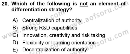 Organization Theory and Design Dersi 2022 - 2023 Yılı (Final) Dönem Sonu Sınav Soruları 20. Soru
