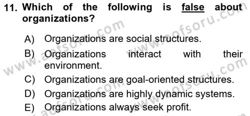 Organization Theory and Design Dersi 2022 - 2023 Yılı Yaz Okulu Sınav Soruları 11. Soru