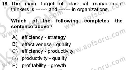 Organization Theory and Design Dersi 2022 - 2023 Yılı Yaz Okulu Sınav Soruları 18. Soru