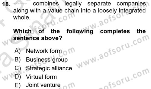 Organization Theory and Design Dersi 2023 - 2024 Yılı (Vize) Ara Sınav Soruları 18. Soru