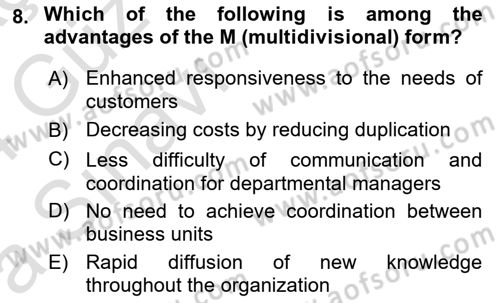 Organization Theory and Design Dersi 2023 - 2024 Yılı (Vize) Ara Sınav Soruları 8. Soru