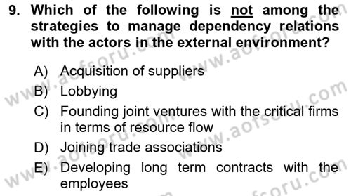 Organization Theory and Design Dersi 2023 - 2024 Yılı (Vize) Ara Sınav Soruları 9. Soru