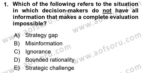 Organization Theory and Design Dersi 2023 - 2024 Yılı (Final) Dönem Sonu Sınav Soruları 1. Soru