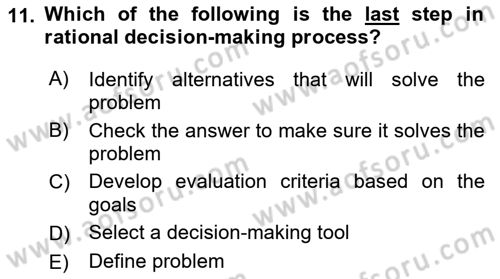Organization Theory and Design Dersi 2023 - 2024 Yılı (Final) Dönem Sonu Sınav Soruları 11. Soru
