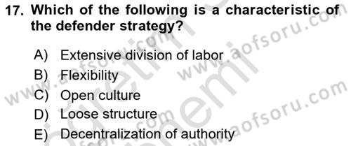 Organization Theory and Design Dersi 2023 - 2024 Yılı (Final) Dönem Sonu Sınav Soruları 17. Soru