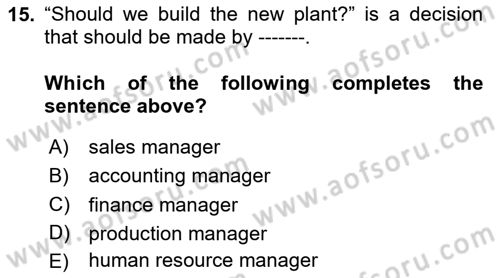 Organization Theory and Design Dersi 2023 - 2024 Yılı Yaz Okulu Sınav Soruları 15. Soru