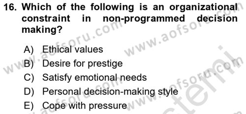 Organization Theory and Design Dersi 2023 - 2024 Yılı Yaz Okulu Sınav Soruları 16. Soru