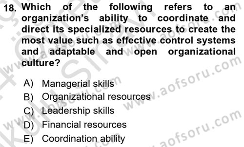 Organization Theory and Design Dersi 2023 - 2024 Yılı Yaz Okulu Sınav Soruları 18. Soru