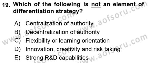 Organization Theory and Design Dersi 2024 - 2025 Yılı (Vize) Ara Sınav Soruları 19. Soru