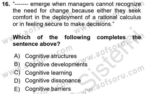 Organization Theory and Design Dersi 2024 - 2025 Yılı (Final) Dönem Sonu Sınav Soruları 16. Soru