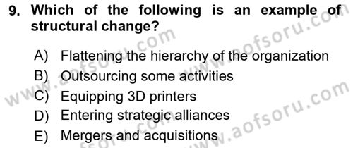 Organization Theory and Design Dersi 2024 - 2025 Yılı (Final) Dönem Sonu Sınav Soruları 9. Soru