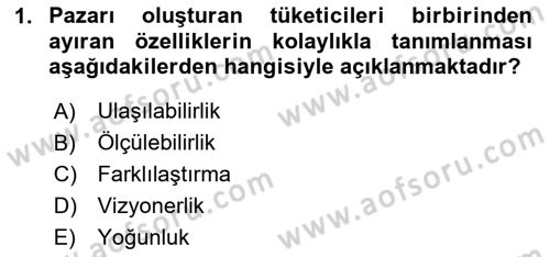Pazarlamaya Giriş Dersi 2020 - 2021 Yılı Yaz Okulu Sınav Soruları 1. Soru