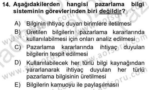 Pazarlamaya Giriş Dersi 2020 - 2021 Yılı Yaz Okulu Sınav Soruları 14. Soru