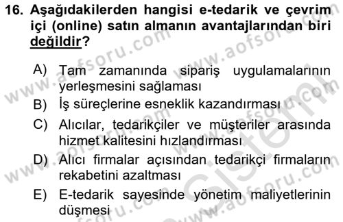 Pazarlamaya Giriş Dersi 2020 - 2021 Yılı Yaz Okulu Sınav Soruları 16. Soru