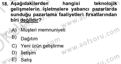 Pazarlamaya Giriş Dersi 2020 - 2021 Yılı Yaz Okulu Sınav Soruları 18. Soru