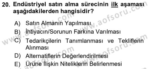Pazarlamaya Giriş Dersi 2020 - 2021 Yılı Yaz Okulu Sınav Soruları 20. Soru