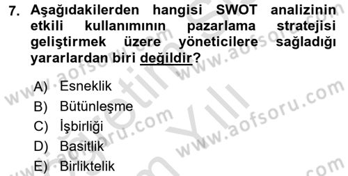 Pazarlamaya Giriş Dersi 2020 - 2021 Yılı Yaz Okulu Sınav Soruları 7. Soru