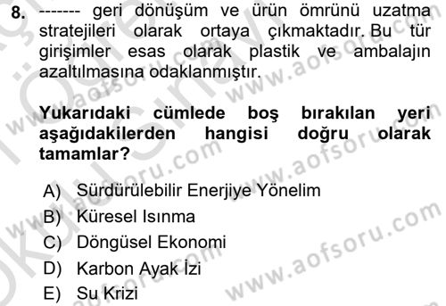 Pazarlamaya Giriş Dersi 2020 - 2021 Yılı Yaz Okulu Sınav Soruları 8. Soru