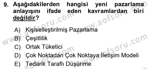 Pazarlamaya Giriş Dersi 2020 - 2021 Yılı Yaz Okulu Sınav Soruları 9. Soru