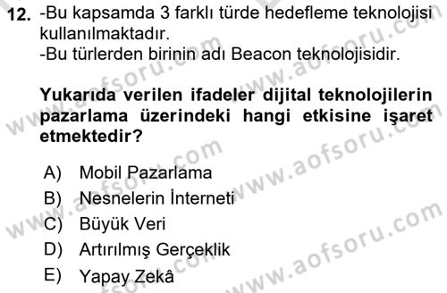 Pazarlamaya Giriş Dersi 2021 - 2022 Yılı (Vize) Ara Sınavı 12. Soru