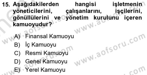 Pazarlamaya Giriş Dersi 2021 - 2022 Yılı (Vize) Ara Sınavı 15. Soru