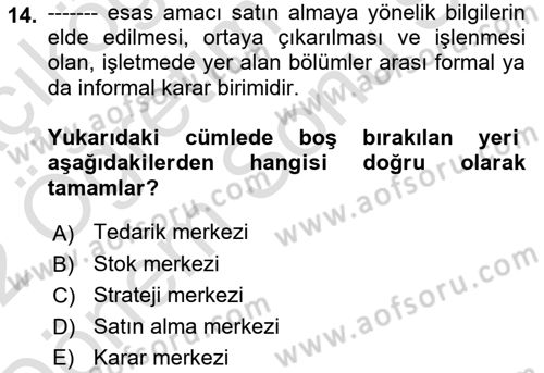Pazarlamaya Giriş Dersi 2021 - 2022 Yılı (Final) Dönem Sonu Sınav Soruları 14. Soru