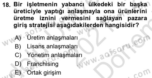 Pazarlamaya Giriş Dersi 2021 - 2022 Yılı (Final) Dönem Sonu Sınav Soruları 18. Soru