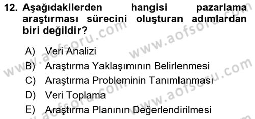 Pazarlamaya Giriş Dersi 2021 - 2022 Yılı Yaz Okulu Sınavı 12. Soru