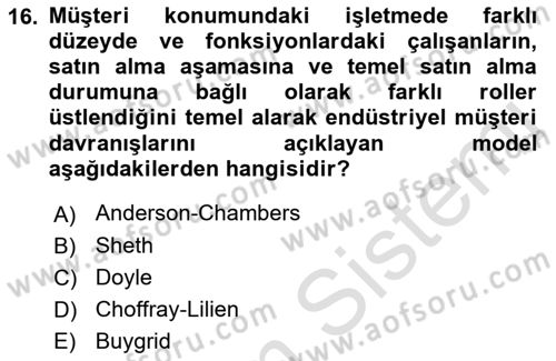 Pazarlamaya Giriş Dersi 2021 - 2022 Yılı Yaz Okulu Sınav Soruları 16. Soru