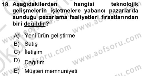 Pazarlamaya Giriş Dersi 2021 - 2022 Yılı Yaz Okulu Sınav Soruları 18. Soru